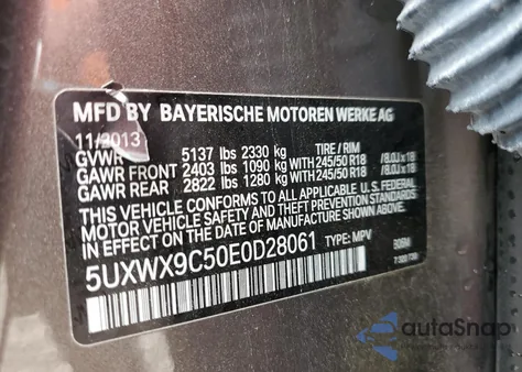 2014 BMW X3 xDrive28I z USA, uszkodzony, nr VIN 5UXWX9C50E0D28061